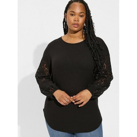 NWT Torrid Waffle Crew Neck Drop Shoulder Lace Top 1X - Picture 1 of 12